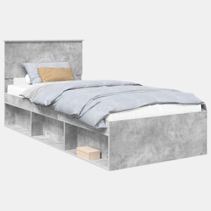 Estrutura de cama de solteiro para adultos com Cabeceira - Cinza Concreto 100 x 200 cm