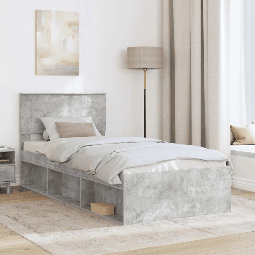 Estrutura de cama de solteiro para adultos com Cabeceira - Cinza Concreto 100 x 200 cm
