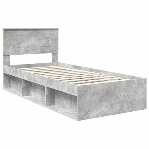 Estrutura de cama de solteiro para adultos com Cabeceira - Cinza Concreto 100 x 200 cm