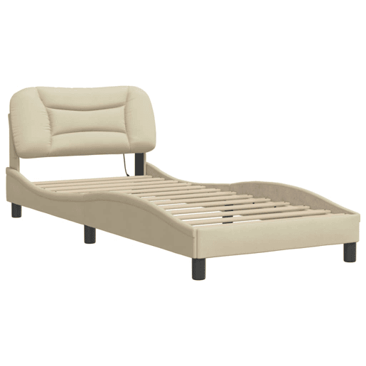 Estrutura de cama de solteiro para adultos com LED 90x200 cm tecido creme