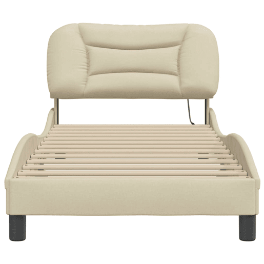 Estrutura de cama de solteiro para adultos com LED 90x200 cm tecido creme