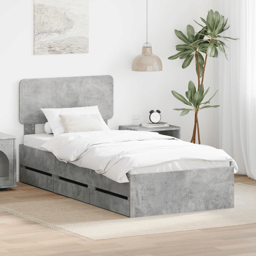 Estrutura de cama de solteiro para adultos com cabeceira Cinzento Concreto 75 x 190 cm