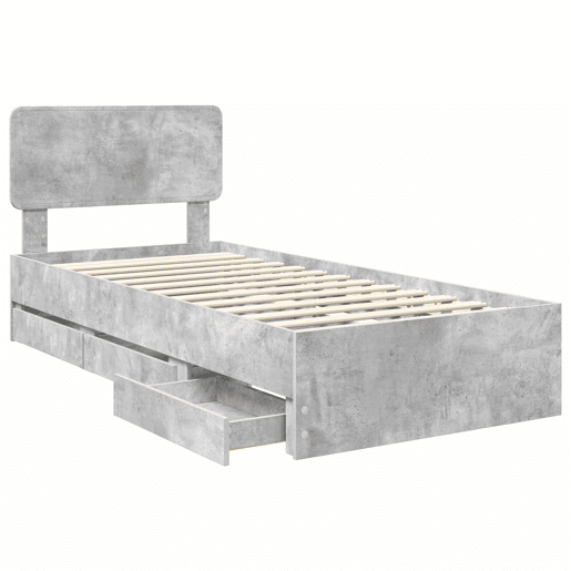 Estrutura de cama de solteiro para adultos com cabeceira Cinzento Concreto 75 x 190 cm