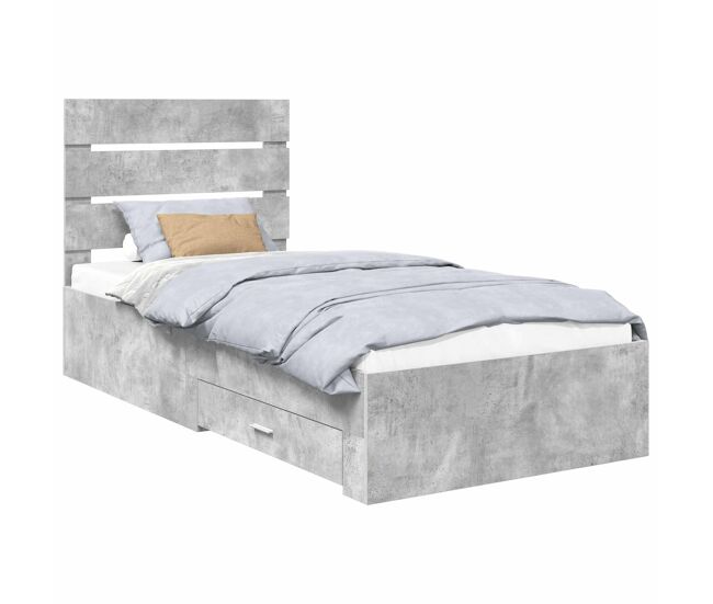 Estructura de cama individual para adultos con cajón gris concreto 90 x 200 cm