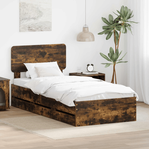 Estrutura de cama de solteiro para adultos com cabeceira Carvalho Fumado 75 x 190 cm