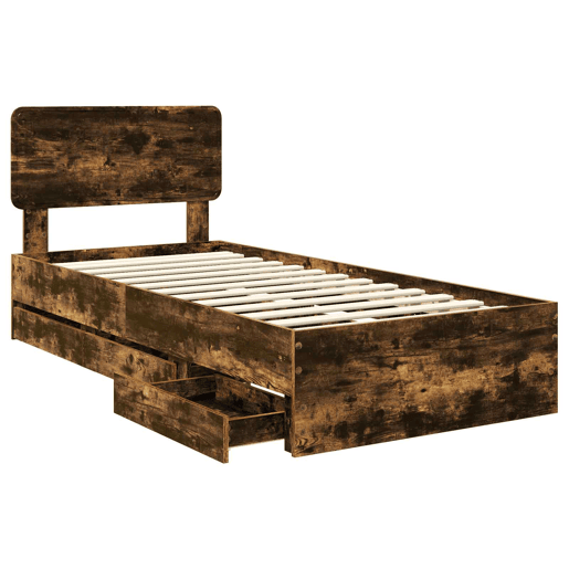 Estrutura de cama de solteiro para adultos com cabeceira Carvalho Fumado 75 x 190 cm