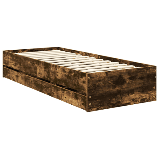 Estrutura de cama de solteiro para adultos com cabeceira Carvalho Fumado 75 x 190 cm