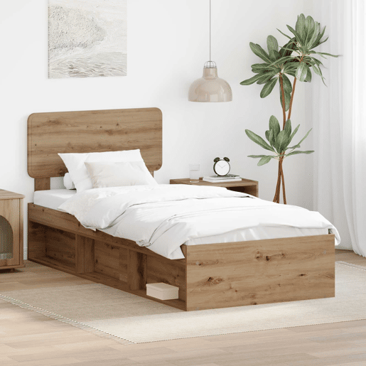 Estrutura de cama de solteiro moderno com cabeceira - Carvalho Artesanal 75 x 190 cm