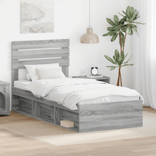 Estrutura de cama de solteiro com cabeceira - Cinza Sonoma 90 x 200 cm