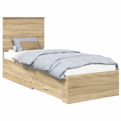 Estrutura de cama de solteiro para adultos Carvalho Sonoma e Prata 70 x 190 cm
