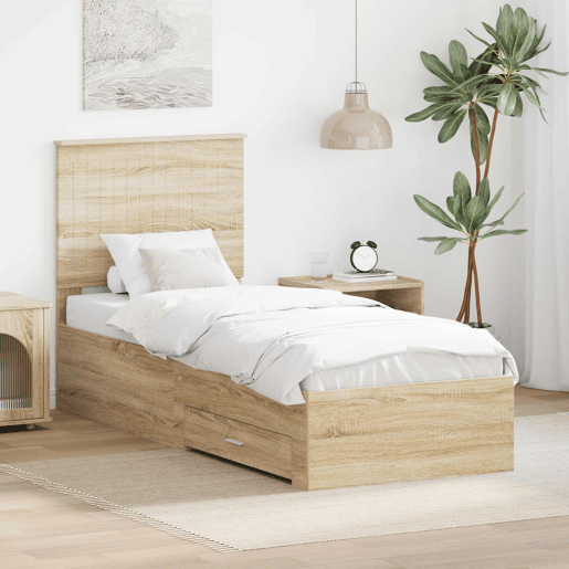 Estrutura de cama de solteiro para adultos Carvalho Sonoma e Prata 70 x 190 cm