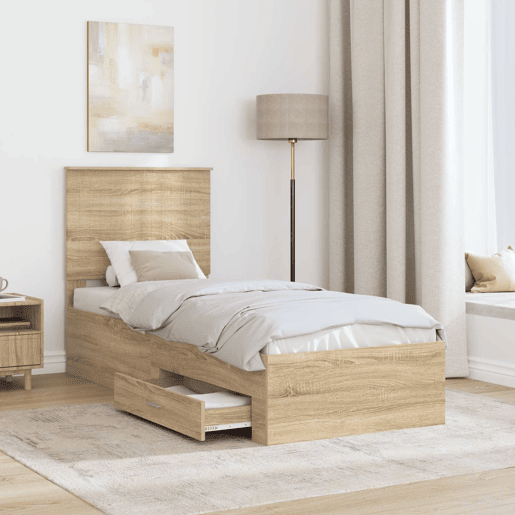 Estrutura de cama de solteiro para adultos Carvalho Sonoma e Prata 70 x 190 cm