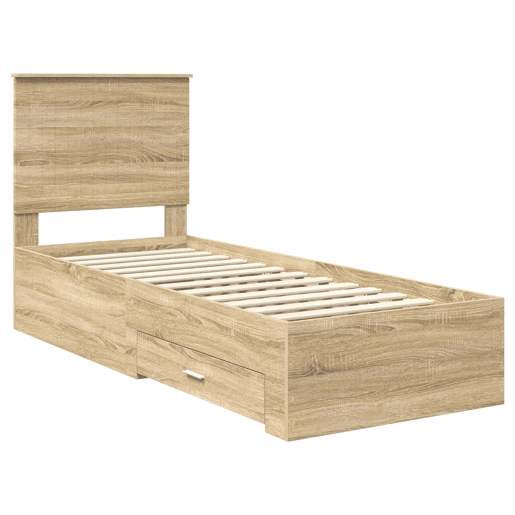 Estrutura de cama de solteiro para adultos Carvalho Sonoma e Prata 70 x 190 cm
