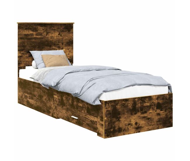 Estructura de cama individual para adultos con cajón roble ahumado y plata 70 x 190 cm