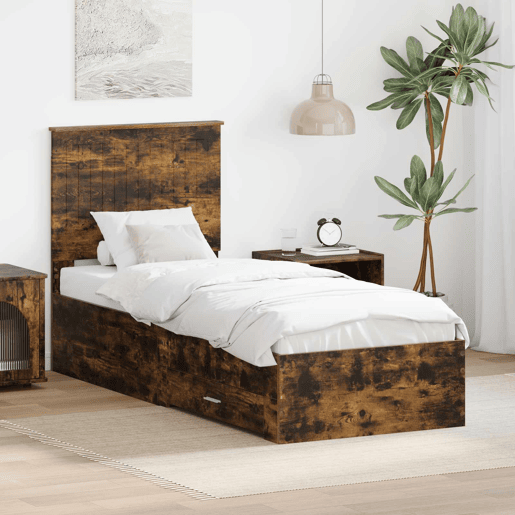 Estrutura de cama de solteiro para adultos Carvalho Defumado e Prata 70 x 190 cm