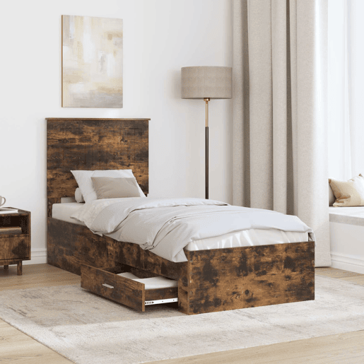 Estrutura de cama de solteiro para adultos Carvalho Defumado e Prata 70 x 190 cm