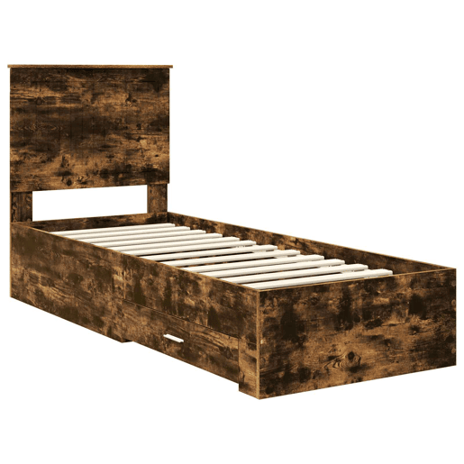 Estrutura de cama de solteiro para adultos Carvalho Defumado e Prata 70 x 190 cm