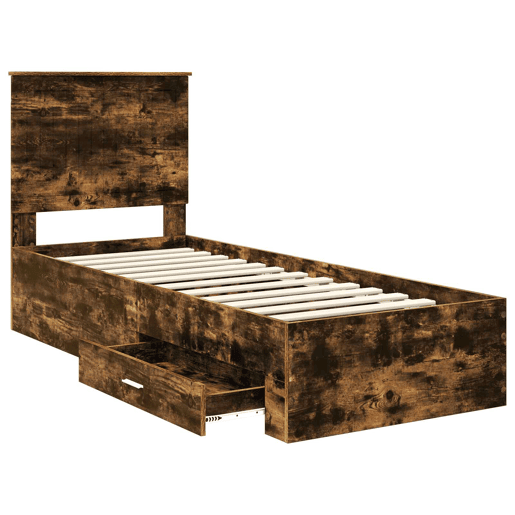 Estrutura de cama de solteiro para adultos Carvalho Defumado e Prata 70 x 190 cm