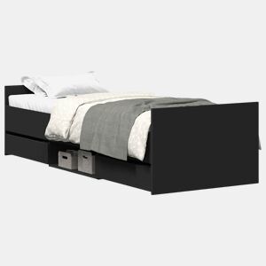 Estrutura de cama de solteiro para adultos c painéis cabeceira e pés 90x200 cm preto