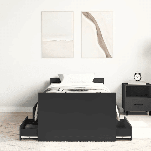 Estrutura de cama de solteiro para adultos c painéis cabeceira e pés 90x200 cm preto