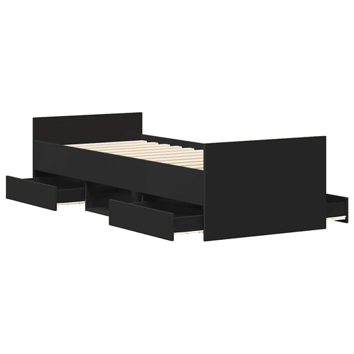Estrutura de cama de solteiro para adultos c painéis cabeceira e pés 90x200 cm preto