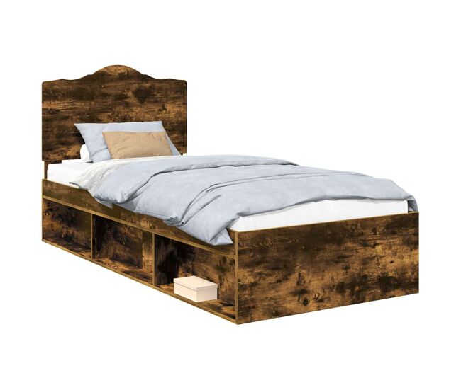 Estructura de cama simple para adultos con cabecera - roble ahumado 90 x 200 cm