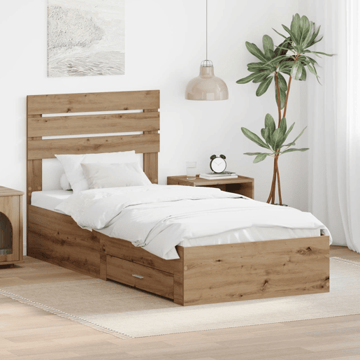 Estrutura de cama de solteiro para adultos com gaveta com cabeceira Madeira processada