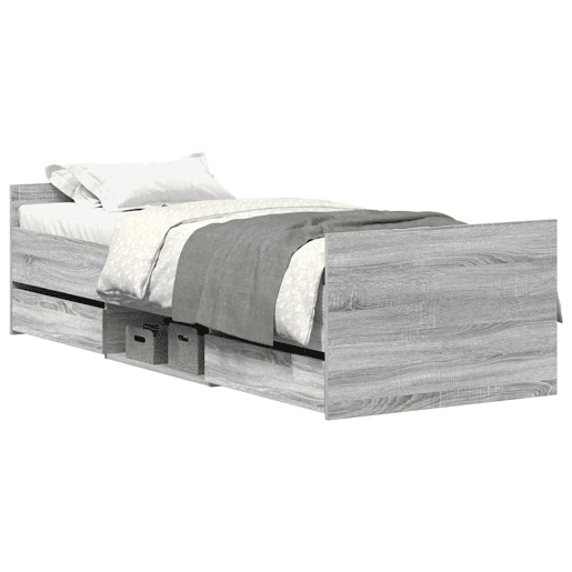 Estrutura de cama de solteiro para adultos c painéis de cabeceira e pés cinzento sonoma
