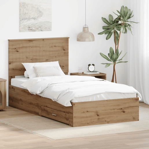 Estrutura de cama de solteiro para adultos com Cabeceira - Carvalho Artesanal 100 x 200 cm