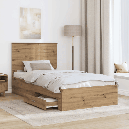 Estrutura de cama de solteiro para adultos com Cabeceira - Carvalho Artesanal 100 x 200 cm