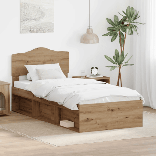 Estrutura de cama de solteiro moderno com cabeceira - Carvalho Artesanal 75 x 190 cm