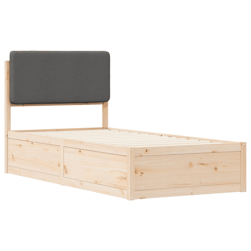 Estrutura de cama de solteiro para adultos com Cabeceira Estofada Cinza Escuro