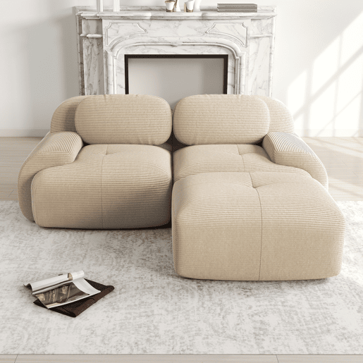 Sofá de canto 82'' - Modular, com braços curvos, sem montagem, espuma viscoelástica, para sala de estar, áreas de descanso e quarto - Bege