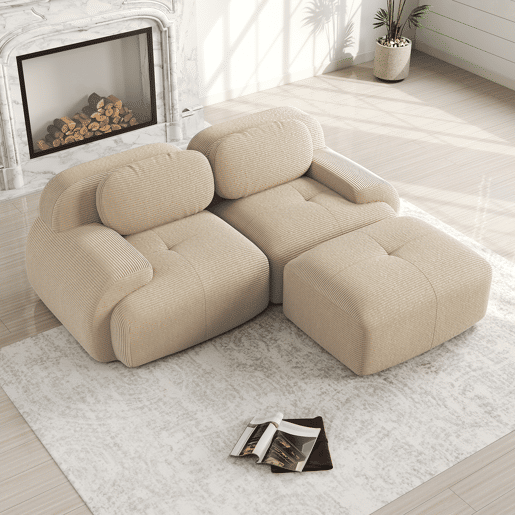 Sofá de canto 82'' - Modular, com braços curvos, sem montagem, espuma viscoelástica, para sala de estar, áreas de descanso e quarto - Bege
