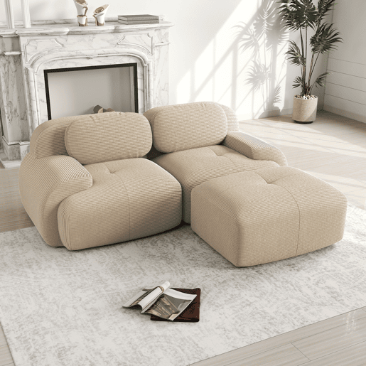 Sofá de canto 82'' - Modular, com braços curvos, sem montagem, espuma viscoelástica, para sala de estar, áreas de descanso e quarto - Bege