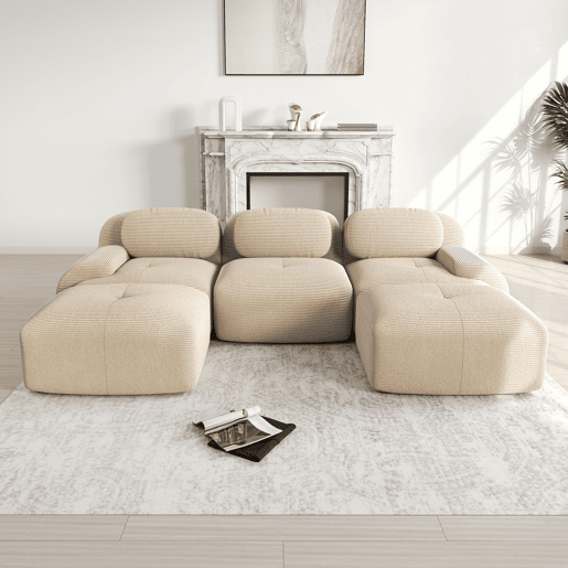 Sofá modular em U - sem montagem - antiderrapante, adequado para animais de estimação, 32D com almofadas ergonómicas - Bege