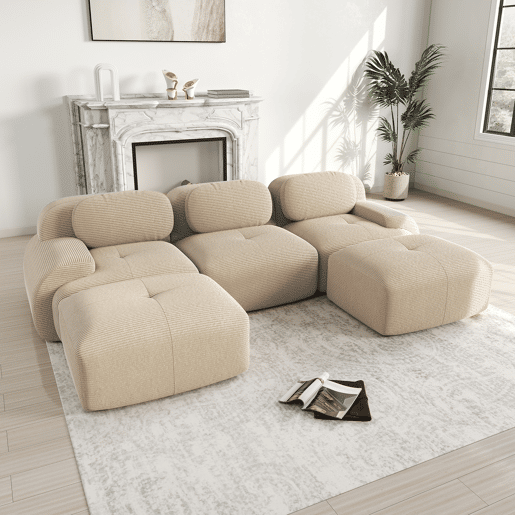 Sofá modular em U - sem montagem - antiderrapante, adequado para animais de estimação, 32D com almofadas ergonómicas - Bege