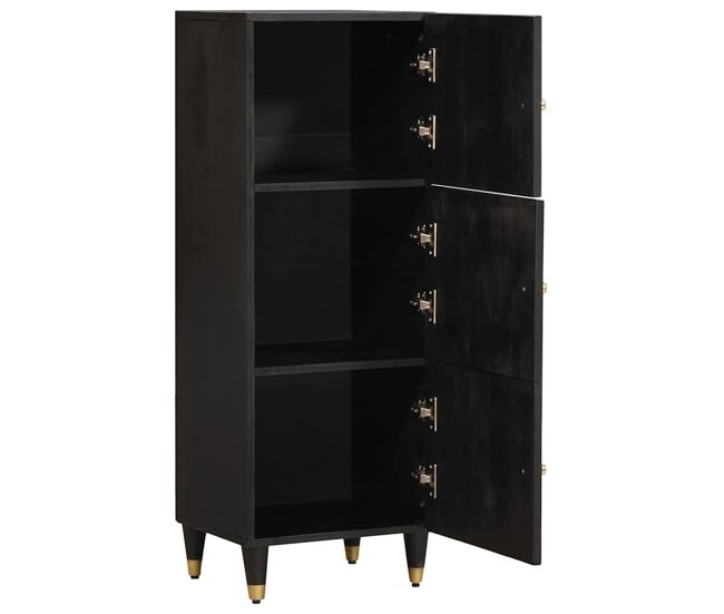 Aparador alto - mueble de almacenamiento negro 40 x 33 x 110 cm madera de mango maciza es1532