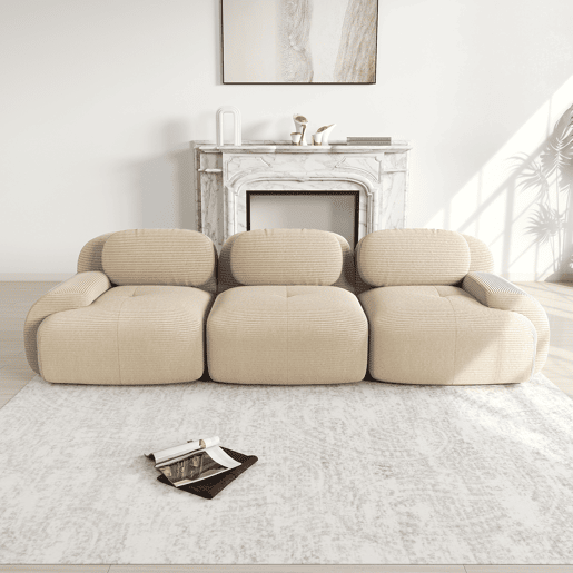 Sofá modular de 3 lugares - combinável, antiderrapante, sem montagem, braços ergonómicos e estofamento de alta elasticidade - Bege