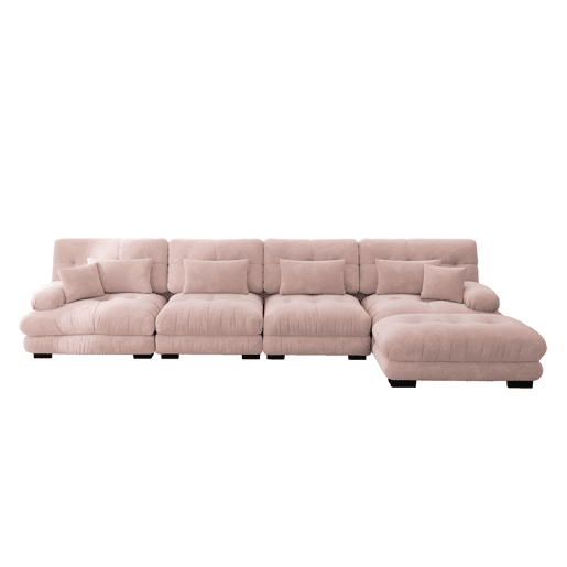 Sofá modular de 4 lugares - Conjunto de sofás em L com otomano móvel - Rosa