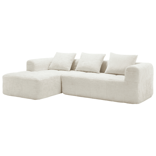 Sofá modular de 3 lugares - L-Sofa com chaise longue, almofadas e bolso lateral - Bege