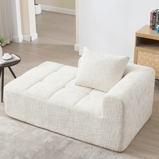 Sofá modular de 3 lugares - L-Sofa com chaise longue, almofadas e bolso lateral - Bege