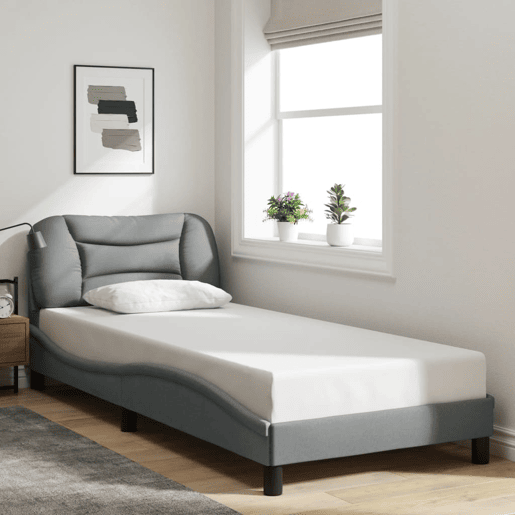 Estrutura de cama de solteiro para adultos com LED 90x200 cm tecido