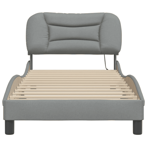 Estrutura de cama de solteiro para adultos com LED 90x200 cm tecido