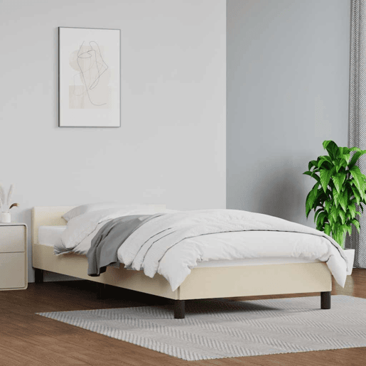 Estrutura de cama de solteiro para adultos c cabeceira 90x200 cm creme
