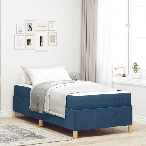 Estrutura de cama de solteiro para adultos com colchão Azul 90 x 200 cm tecido