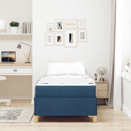 Estrutura de cama de solteiro para adultos com colchão Azul 90 x 200 cm tecido
