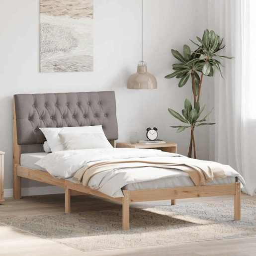 Estrutura de cama de solteiro para adultos com Cabeceira - Estofada Castanho 100 x 200 cm