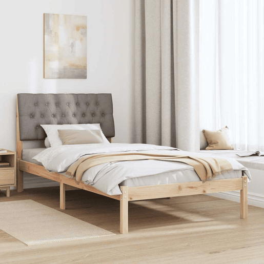 Estrutura de cama de solteiro para adultos com Cabeceira - Estofada Castanho 100 x 200 cm