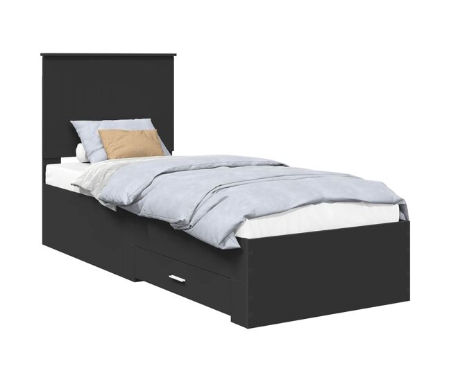 Estructura de cama simple para adultos con cabecera - negro y plata 70 x 190 cm